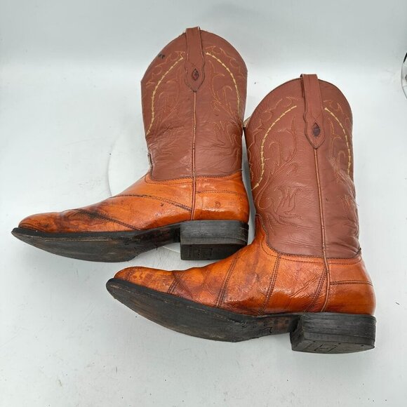 Villano Men Size Mex 28.5 US 10 Brown Colorblock Leather Pull On Western Boot - Picture 7 of 14